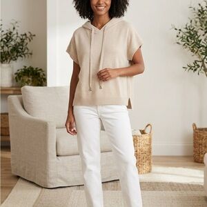 Philosophy Cozy Hooded Short-Sleeve Knit Top — Cream XS